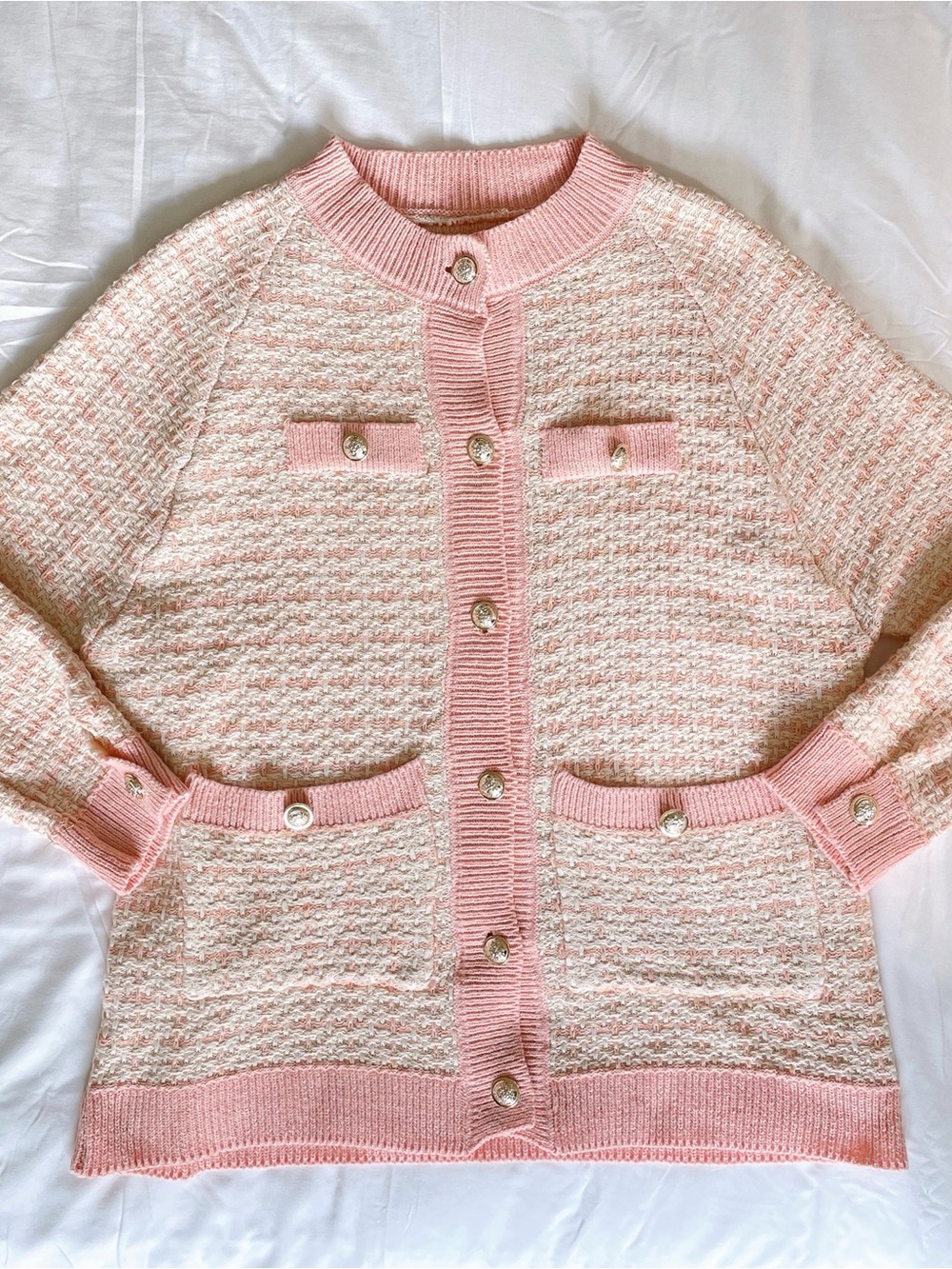 Pink Bouclé Button Front Cardigan Jacket